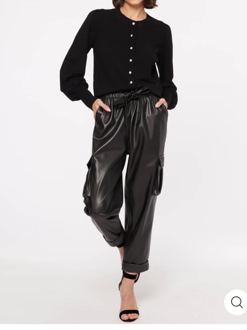 NWOT Cami NYC Black Vegan Leather Cargo Pants fleece lined w/stretch
